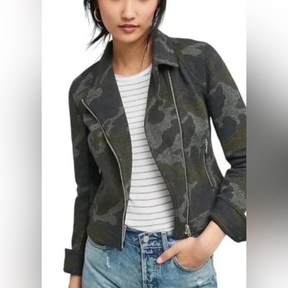NEW Anthropologie knit camo Moto biker motorcycle tough girl short jacket XS